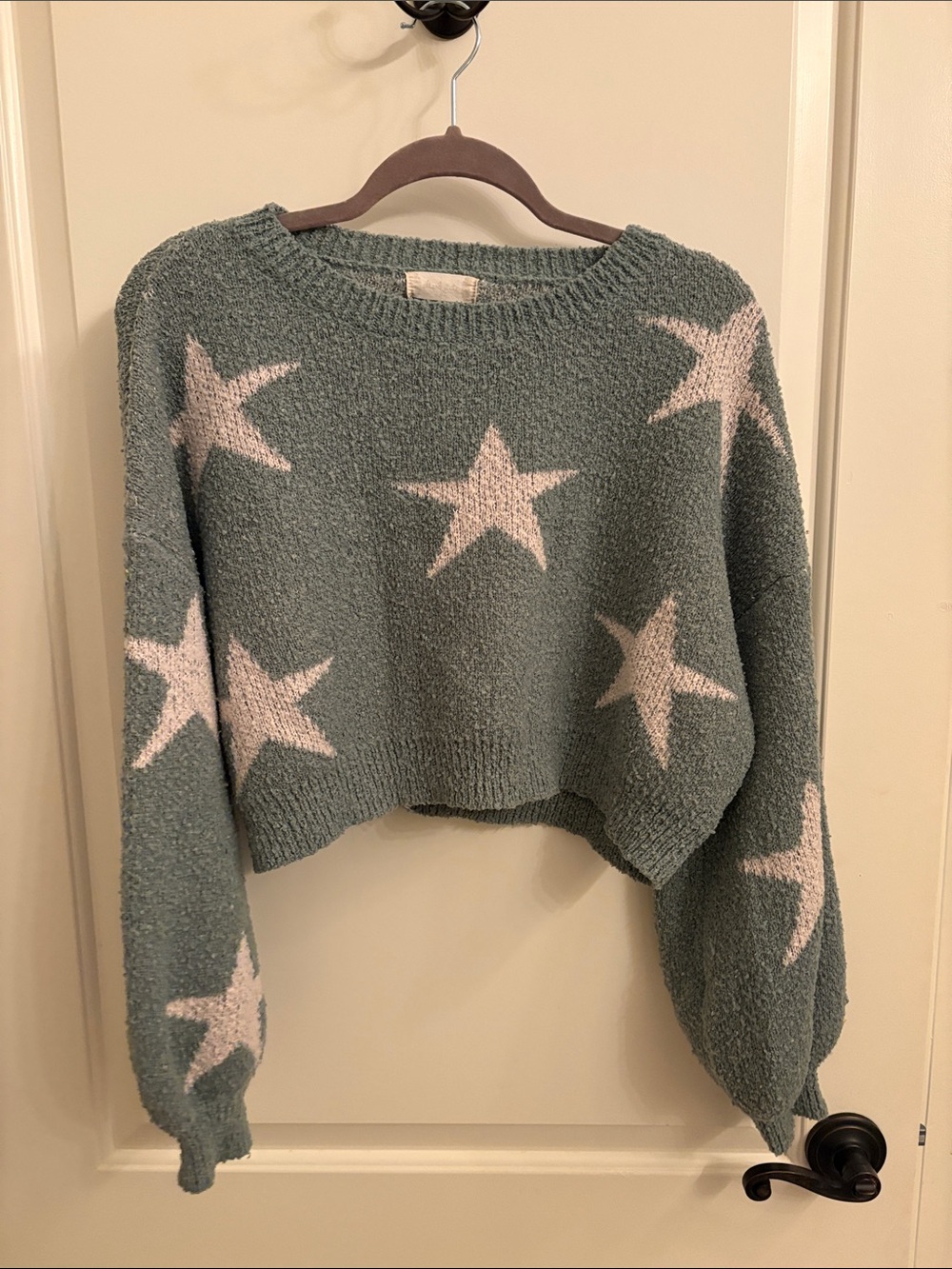 Altar'd State Sage Green Star Cropped Crewneck Sweater